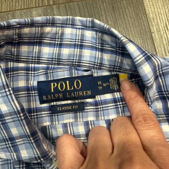 Polo Ralph Lauren Performance Shirt Classic Fit Size XS Plaid Blue White Pony - Picture 3 of 9